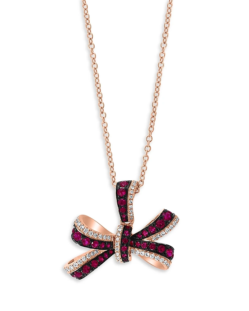 Bloomingdale's Fine Collection Ruby & Diamond Bow Pendant Necklace