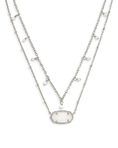 Kendra Scott Elisa Cultured Freshwater Pearl & Drusy Stone Adjustable Layered Necklace, 19