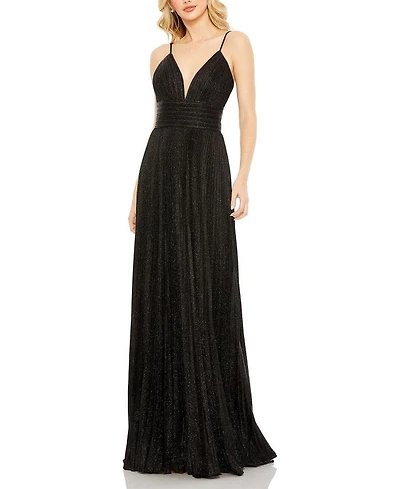Shimmer Pleated V neck Gown