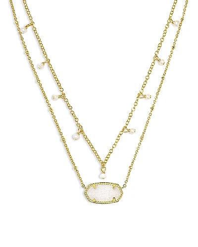 Kendra Scott Elisa Cultured Freshwater Pearl & Drusy Stone Adjustable Layered Necklace, 19