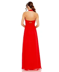 Ruched Halter Strap Keyhole Chiffon Gown