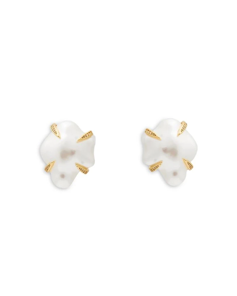 Pronged Imitation Pearl Stud Earrings, 1"L