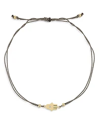 Zoe Chicco 14K Yellow Gold Midi Bitty Diamond Hamsa Gray Silk Cord Bracelet
