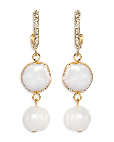 Ettika Cultured Freshwater Pearl & Cubic Zirconia Double Drop Earrings