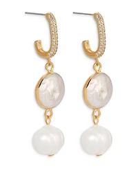 Cultured Freshwater Pearl & Cubic Zirconia Double Drop Earrings