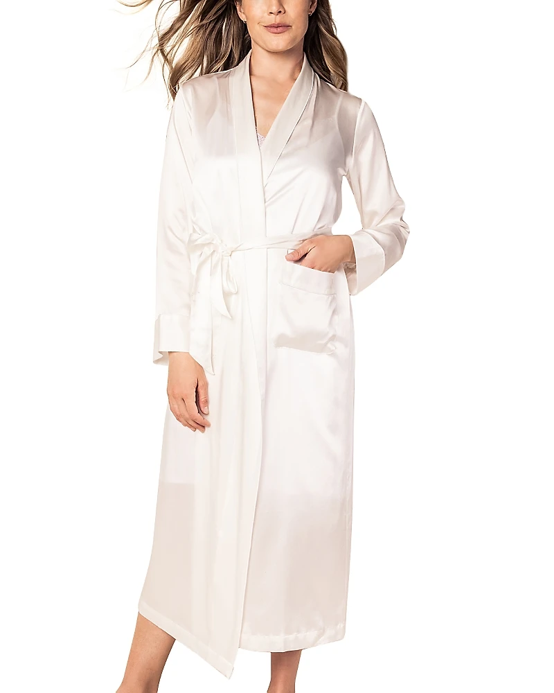 Petite Plume White Silk Long Robe
