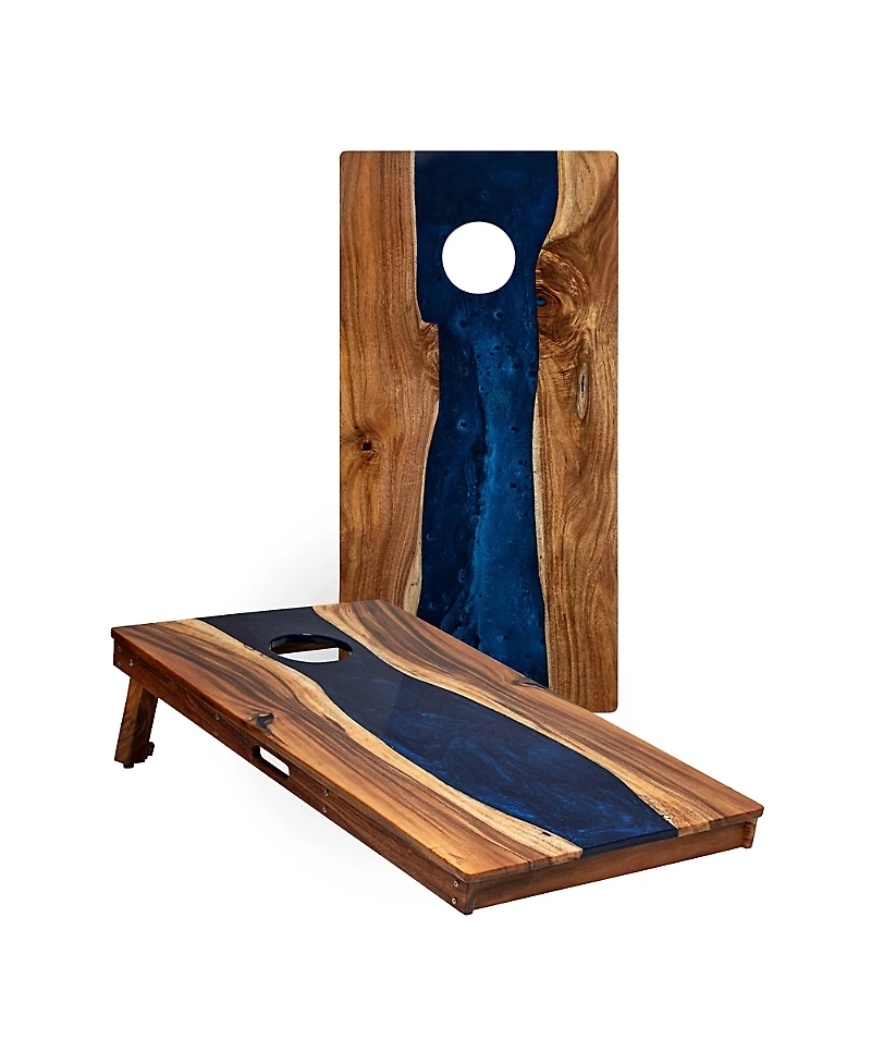 Elakai 2ft x 4ft River Epoxy Resin with Live Edge Acacia Pathfinder Art Cornhole Boards