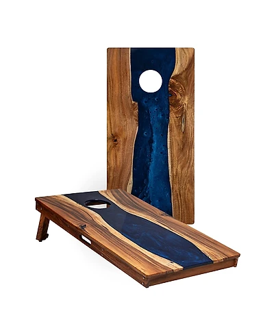 Elakai 2ft x 4ft River Epoxy Resin with Live Edge Acacia Pathfinder Art Cornhole Boards