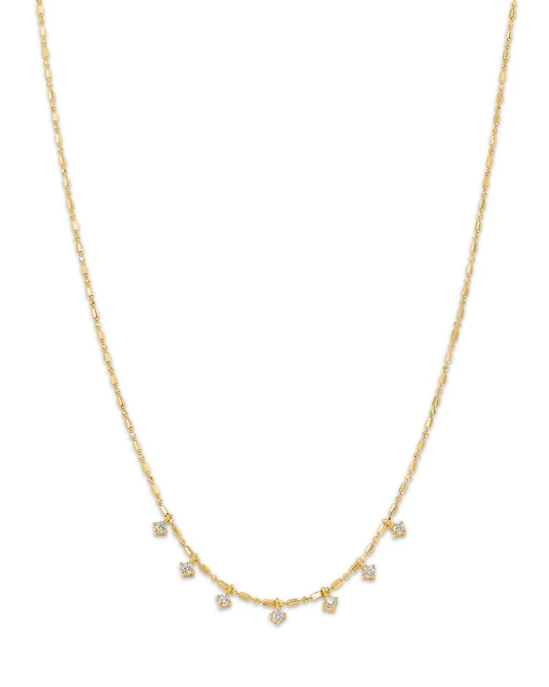14K Yellow Gold Prong Diamonds Diamond Dangle Collar Necklace, 16"