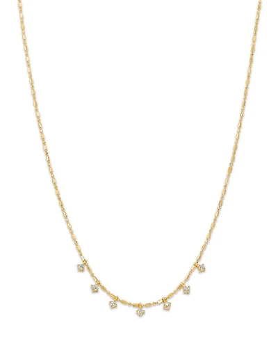 14K Yellow Gold Prong Diamonds Diamond Dangle Collar Necklace, 16"