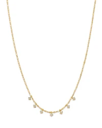 14K Yellow Gold Prong Diamonds Diamond Dangle Collar Necklace, 16"