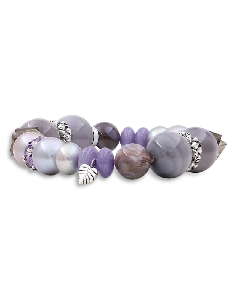 Mixed Gemstone Bracelet with Black Diamonds, 0.10 tcw
