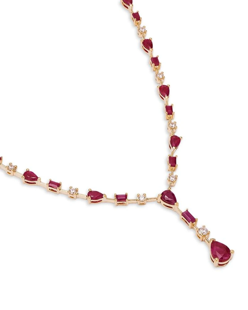 Ruby & Diamond Y Necklace in 14K Yellow Gold, 18"