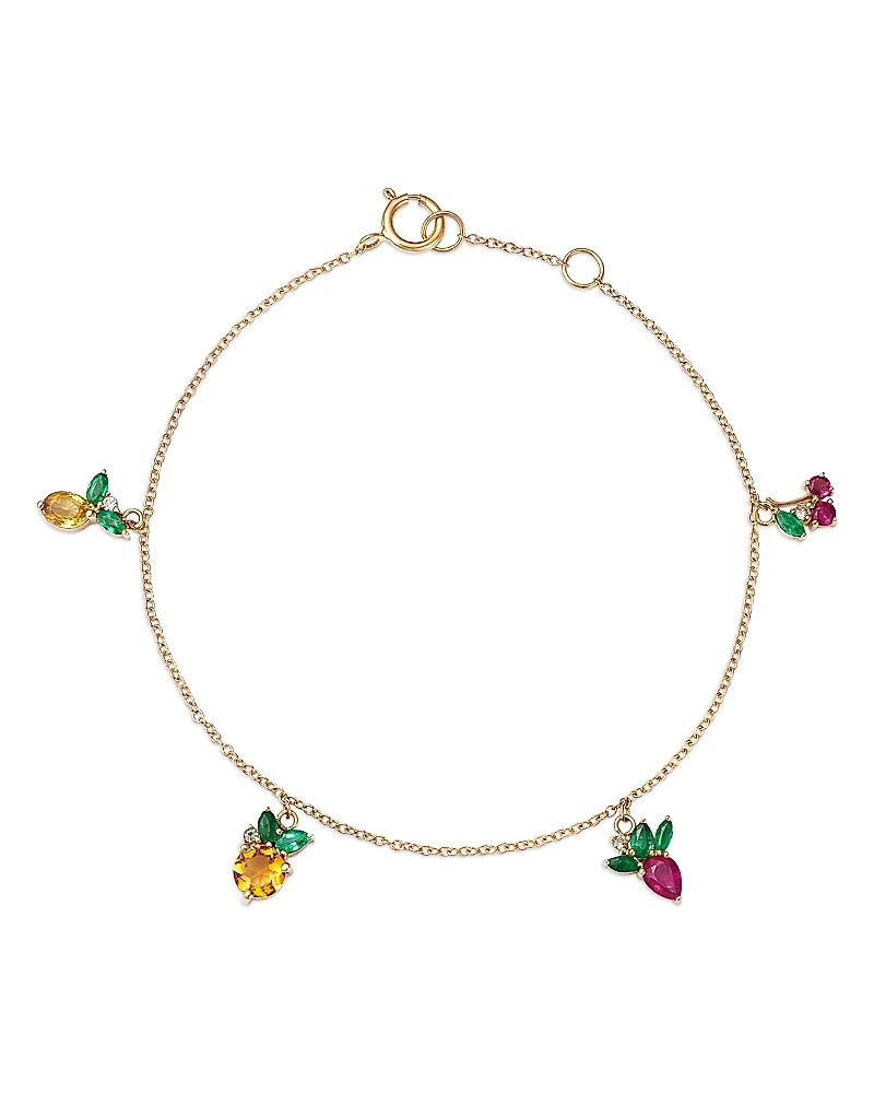 Moon & Meadow 14K Yellow Gold Multi Gemstone Fruit Charm Bracelet
