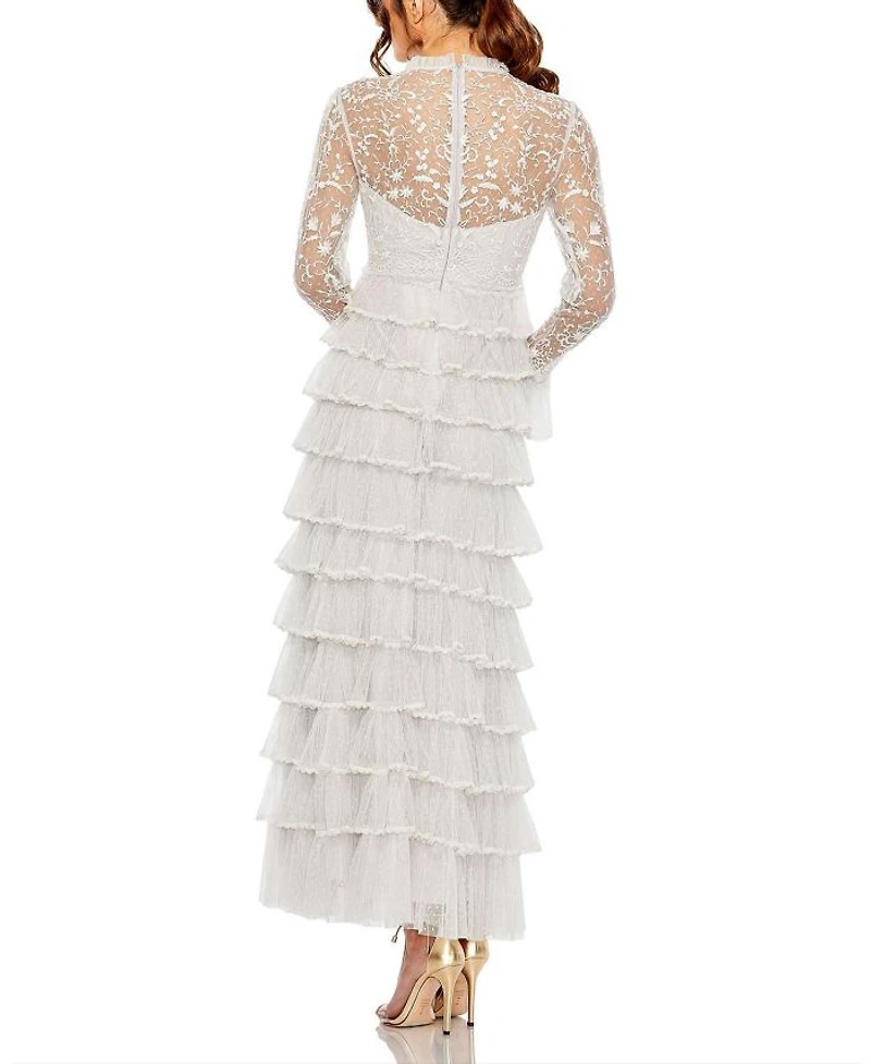 Embroidered Long Sleeve Ruffled Tiered Dress