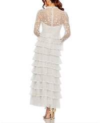 Embroidered Long Sleeve Ruffled Tiered Dress