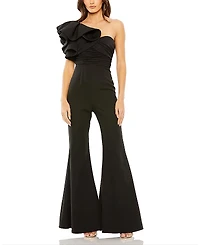 Mac Duggal One Shoulder Ruffle Detail Flare Pant Jumpsuit
