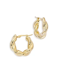 14K Yellow Gold Twist Style Small Hoop Earrings