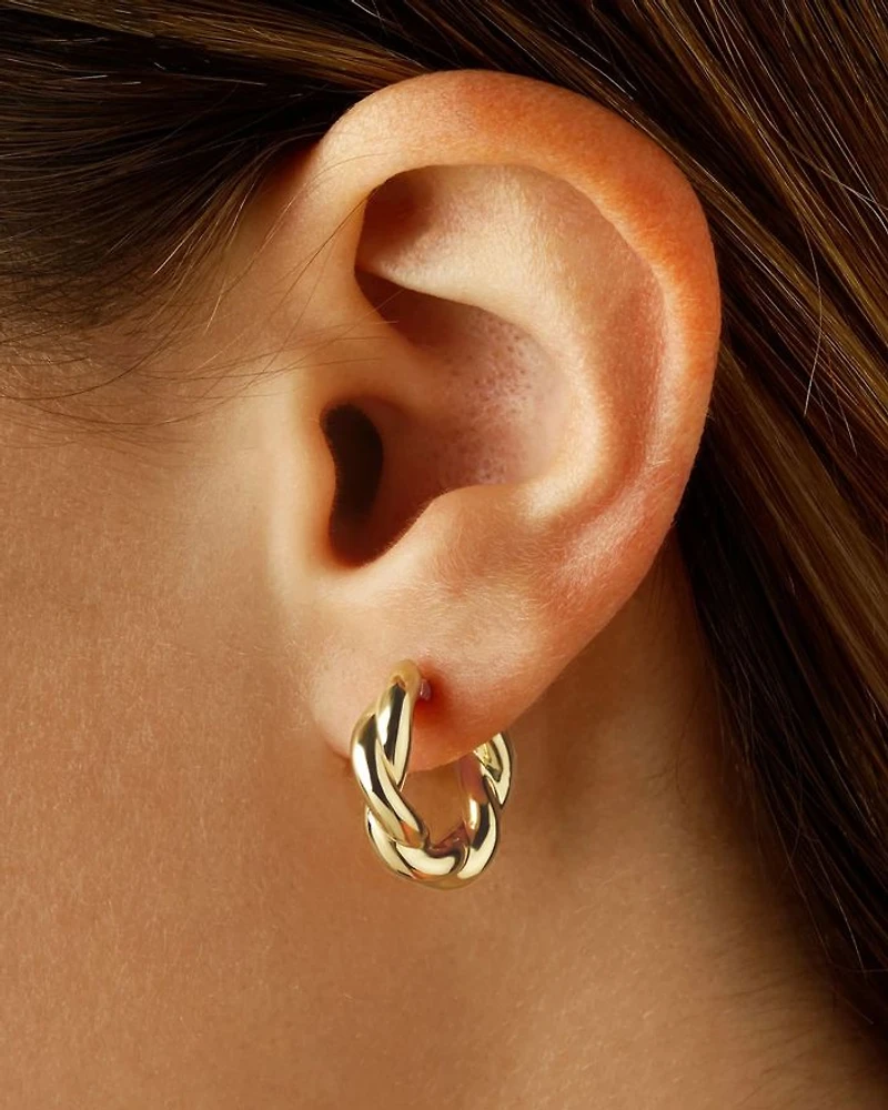 14K Yellow Gold Twist Style Small Hoop Earrings