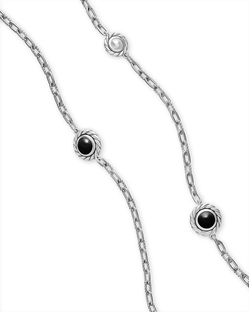Pearl Classics Station Chain Necklace Sterling Silver with Stone, 4mm