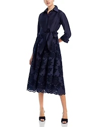 Teri Jon by Rickie Freeman Floral Eyelet Collared Midi Dress