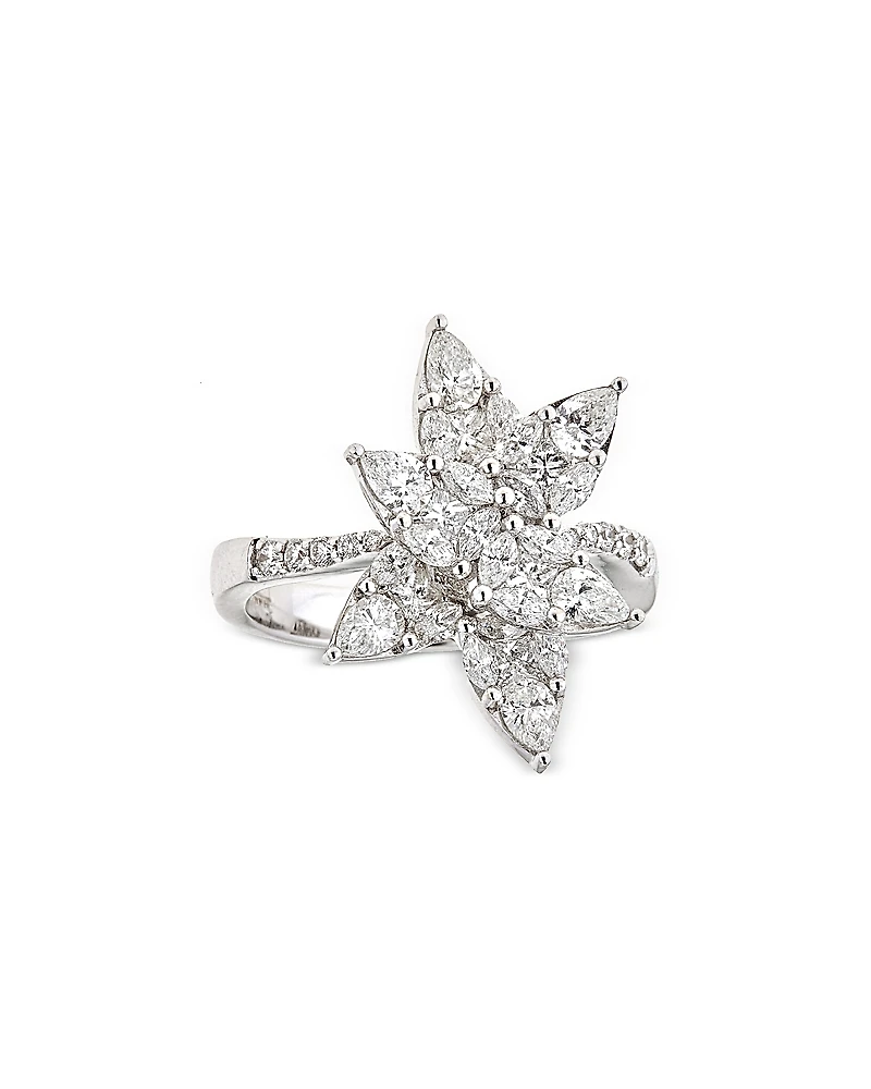 Zydo 18K White Gold Mosaic Diamond Flower Cocktail Ring