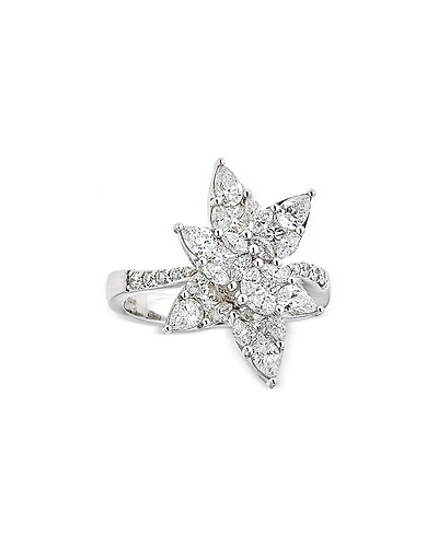 Zydo 18K White Gold Mosaic Diamond Flower Cocktail Ring