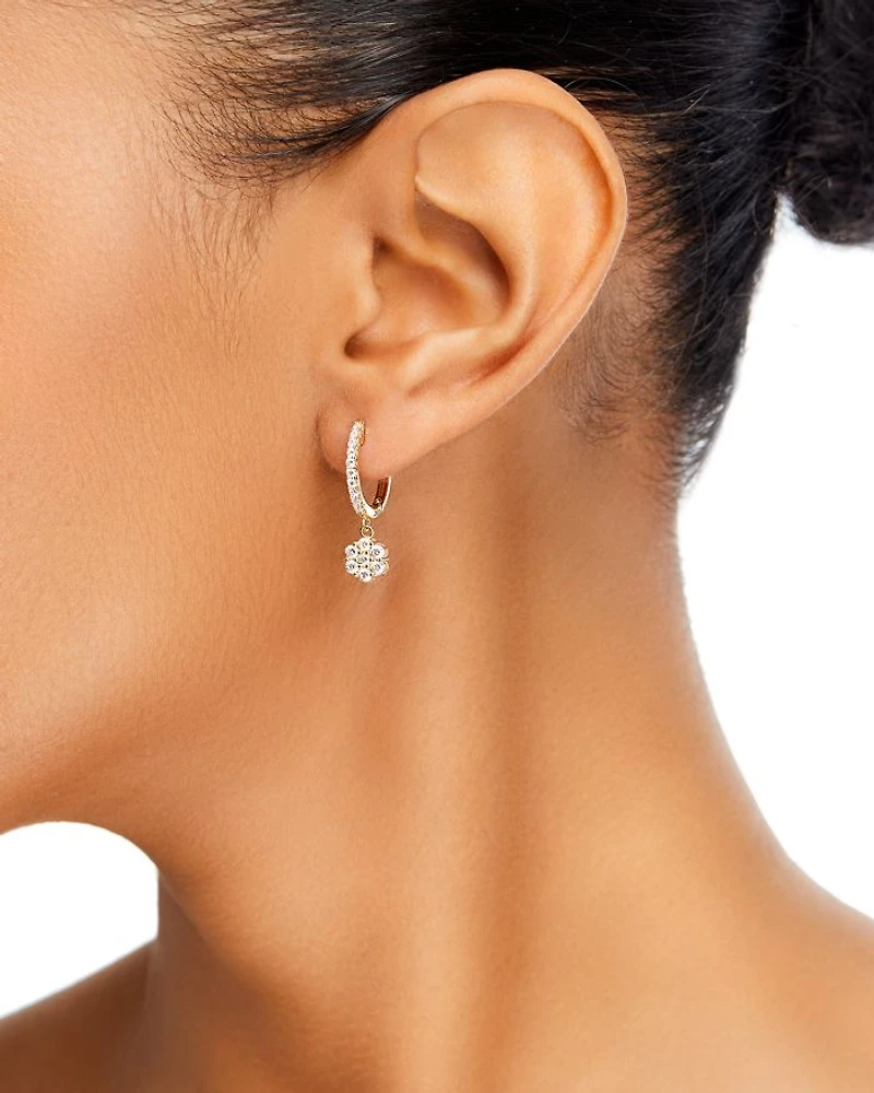 Diamond Flower Dangle Hoop Earrings in 14K Yellow Gold