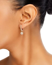 Diamond Flower Dangle Hoop Earrings in 14K Yellow Gold