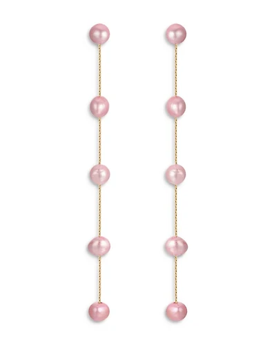 Pink Cultured Freshwater Pearl Linear Drop Earrings in 18K Gold Plated