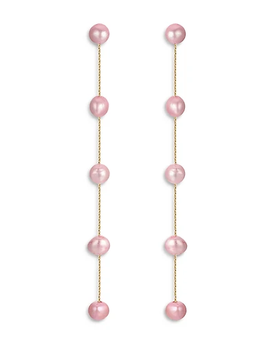 Ettika Pink Cultured Freshwater Pearl Linear Drop Earrings