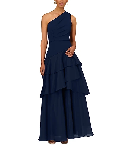 Aidan Mattox One Shoulder Tiered Gown