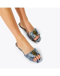 Women's Kensington Square Toe Crystal Eagle Head Blue Slide Sandals