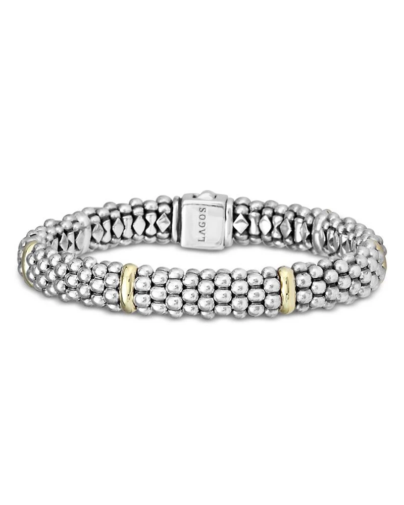 Sterling Silver & 18K Yellow Gold Caviar Bracelet