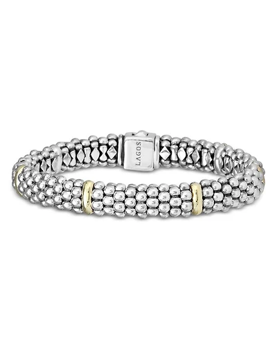 Sterling Silver & 18K Yellow Gold Caviar Bracelet
