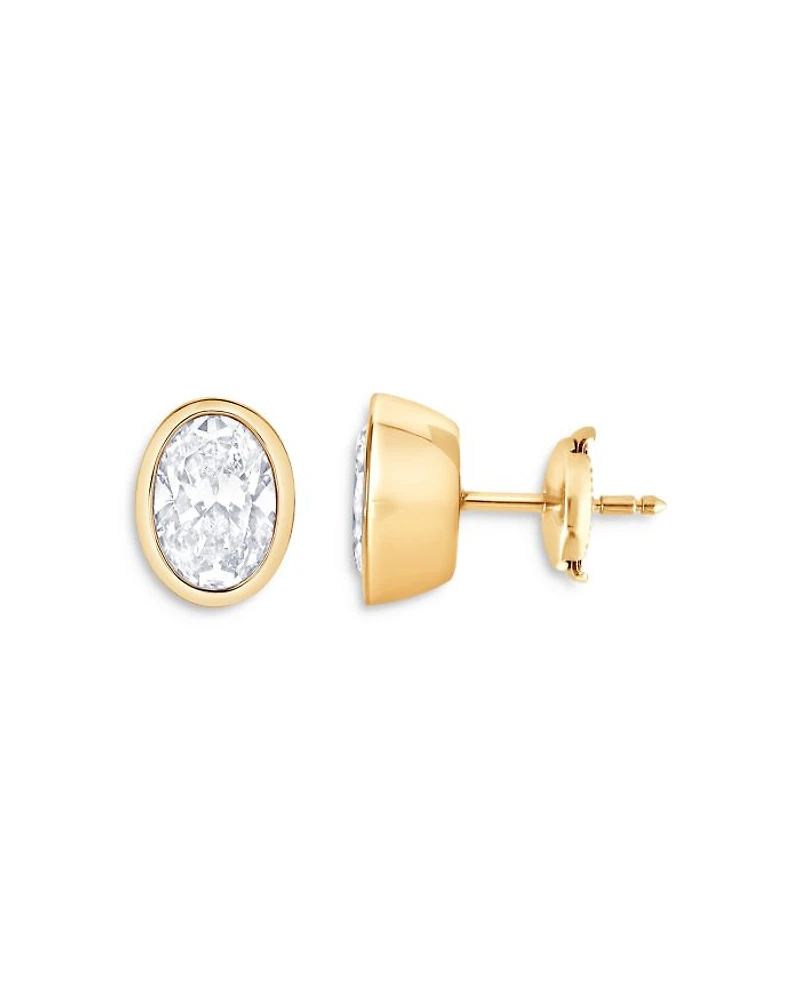 Certified Lab Grown Diamond Oval Bezel Stud Earrings 18K Yellow Gold