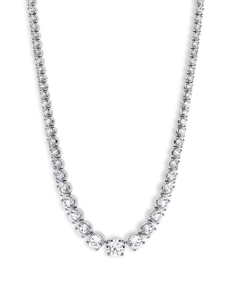 Certified Lab Grown Diamond Graduated Tennis Necklace in 18K White Gold, 30.0 tcw