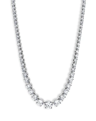 Certified Lab Grown Diamond Graduated Tennis Necklace in 18K White Gold, 30.0 tcw