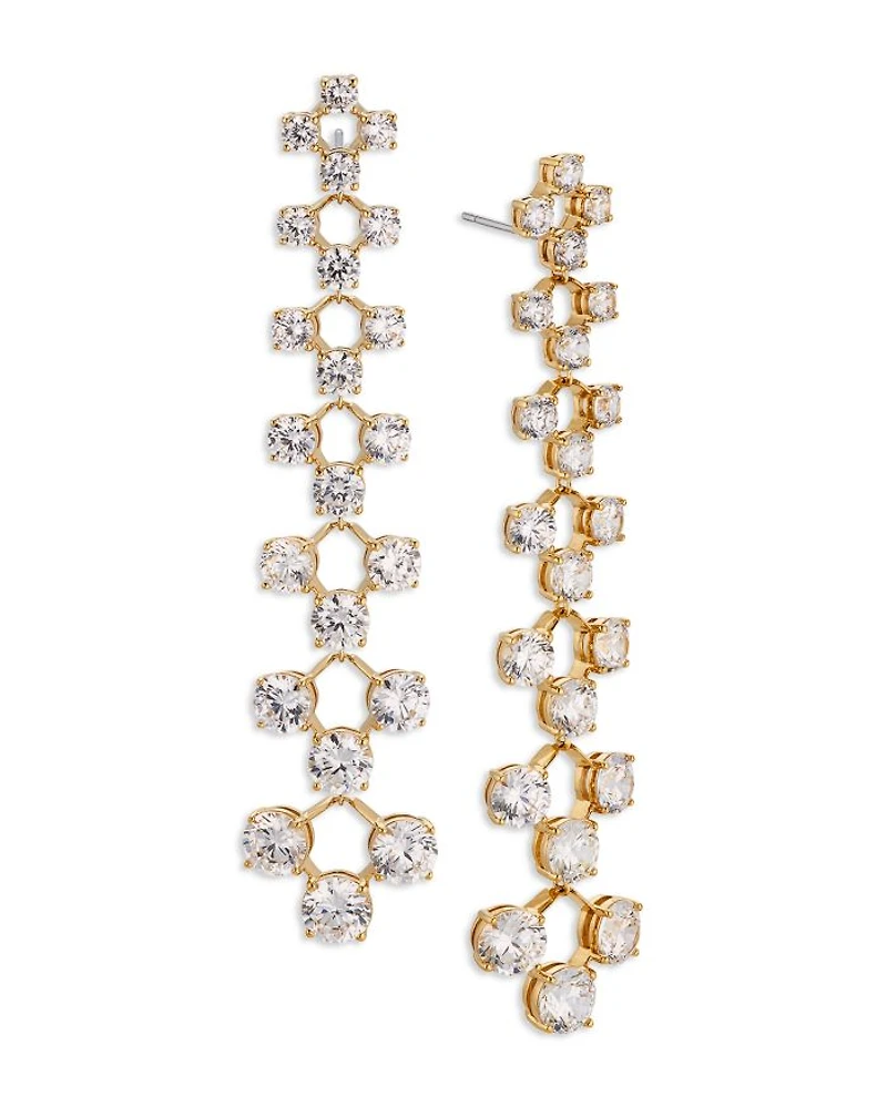 Halle Cubic Zirconia Graduated Linear Drop Earrings in 18K Gold Plated