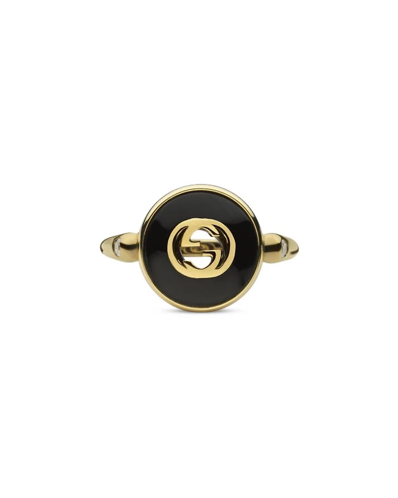 18K Yellow Gold Interlocking Diamond & Black Onyx Ring