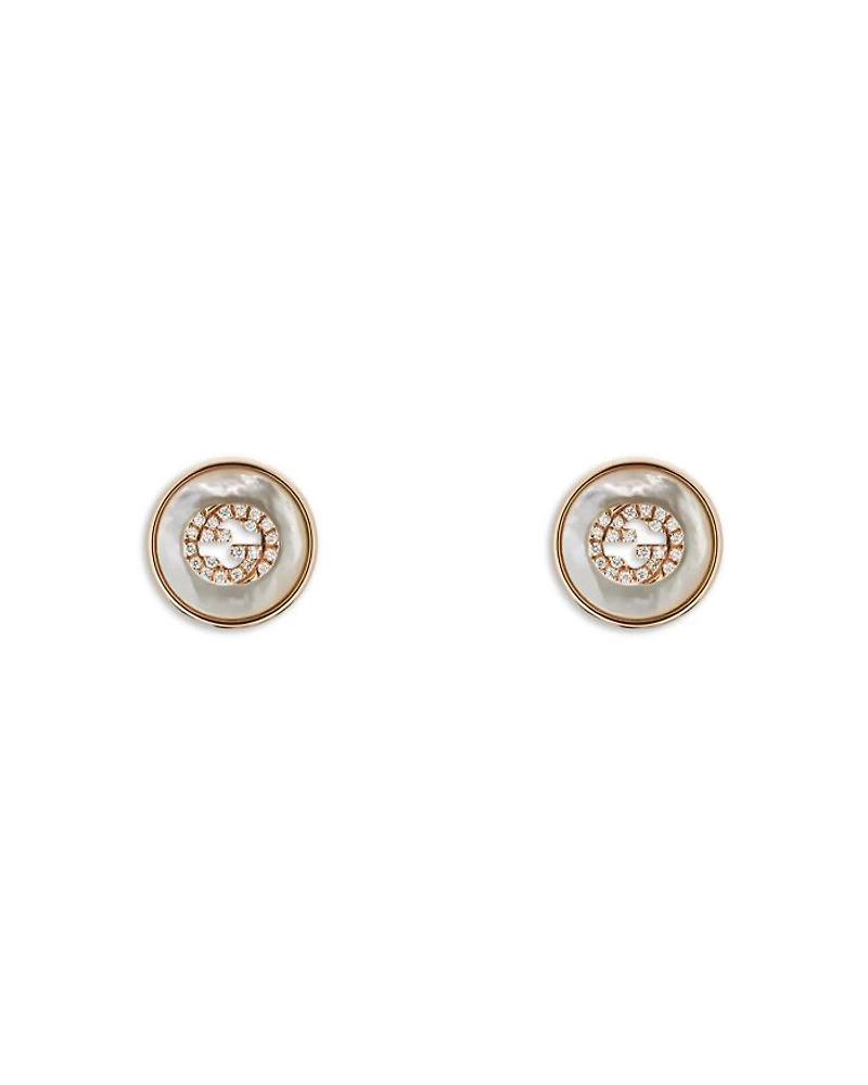 18K Rose Gold Interlocking Diamond & Mother of Pearl Stud Earrings