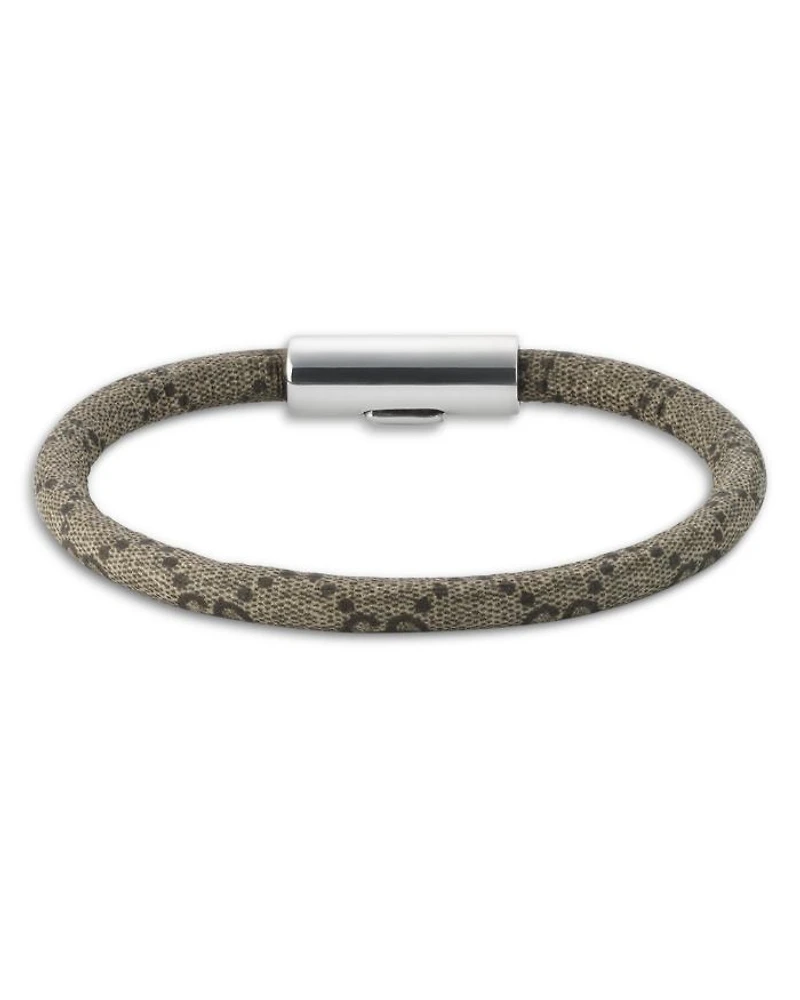 Sterling Silver Trademark Beige GG Supreme Leather Bracelet