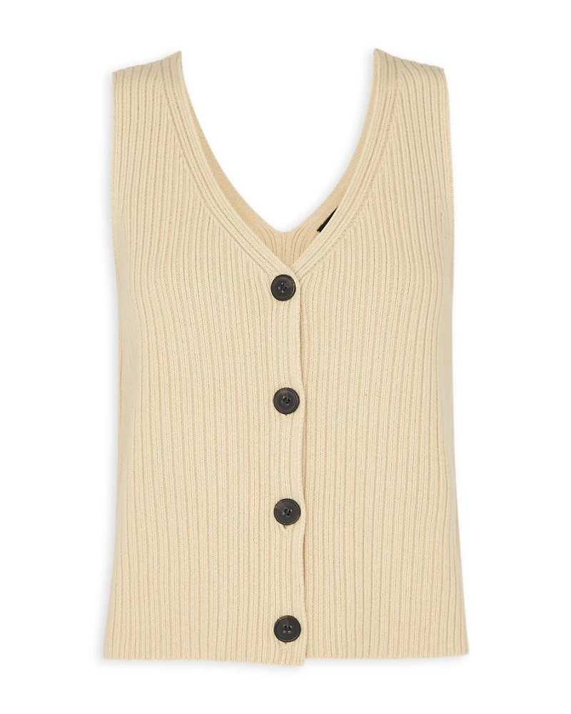 Button Front Sleeveless Knit Top