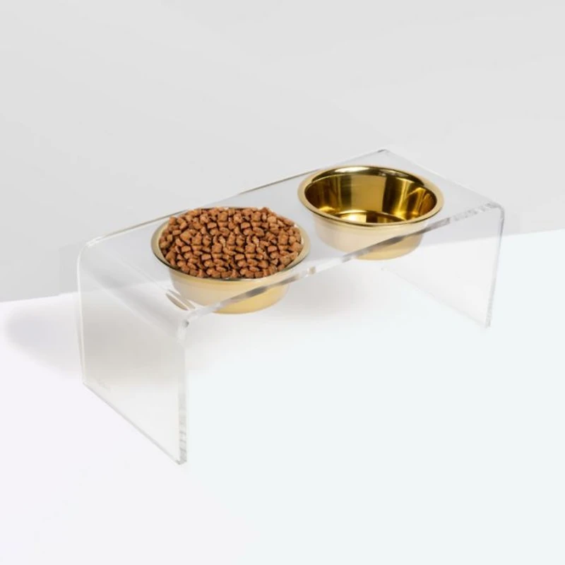 Medium Clear Double Bowl Pet Feeder, 1 Quart Bowls