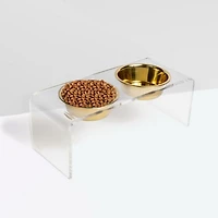 Medium Clear Double Bowl Pet Feeder, 1 Quart Bowls