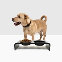 Small Smoke Grey Double Bowl Pet Feeder, 1 Pint Bowls