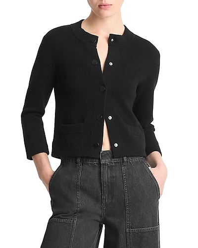 Vince Wool Cashmere Shrunken Snap Front Cardigan