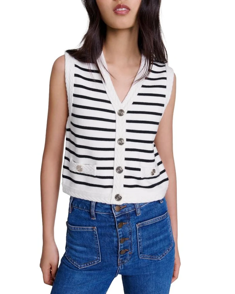 Melisse Striped Sleeveless Cardigan