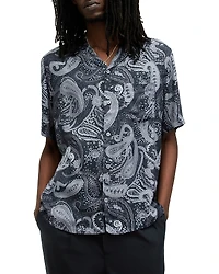 Allsaints Zowie Relaxed Fit Printed Short Sleeve Camp Shirt