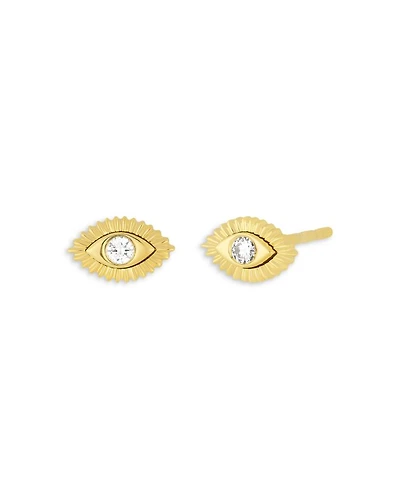 14K Yellow Gold Evil Eye Protection Stud Earrings with Diamonds, 0.07 tcw